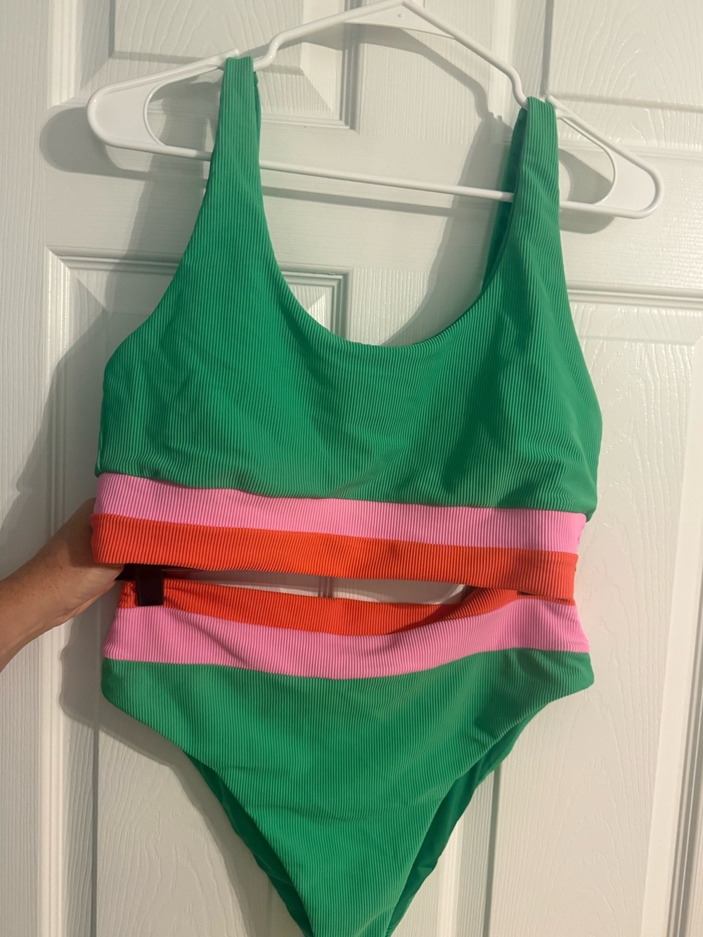 Beach Riot Colorblock Ribbed Bikini Set Green Pink Orange Size XL/L
